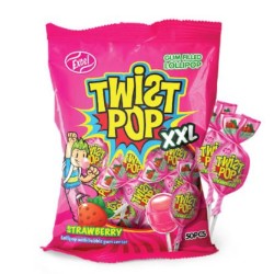 Excel Twist Pop Strawberry Gum Filled Lollipop 1.25 kg x50